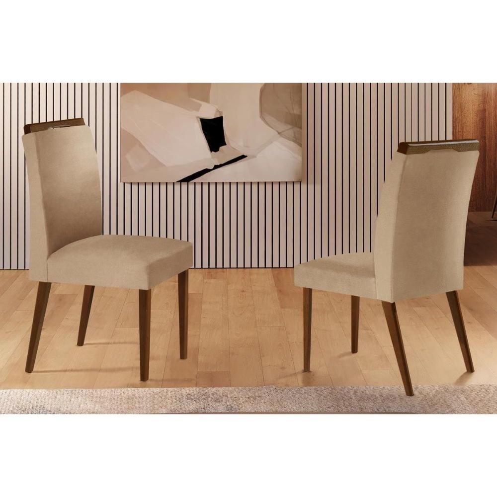 Cadeira Sala de Jantar Athenas Madeira Kit 2 Un Capuccino/Linho Bouclê Creme - Rufato - 1