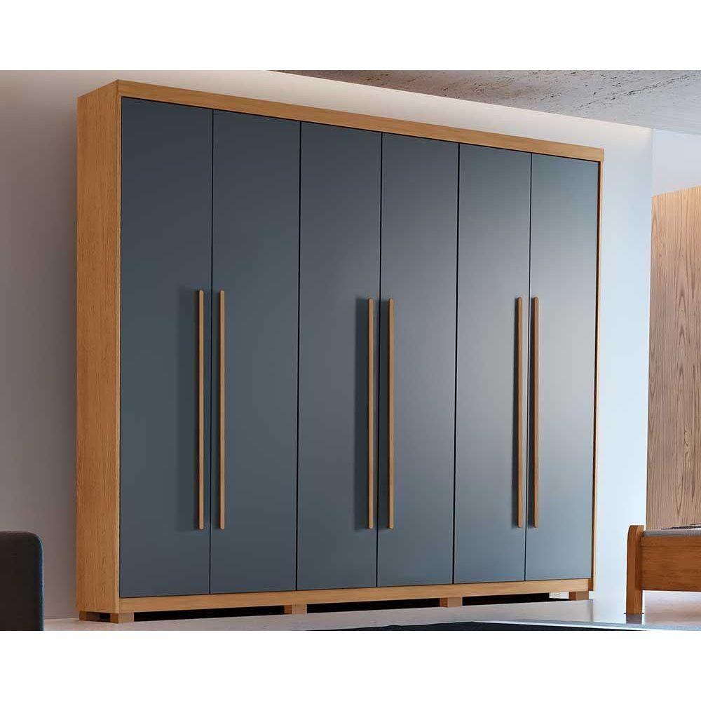 Guarda Roupa 6 Portas Hawaii e 2 Gavetas c/ Pés Naturale/Grafite - Rufato - 1