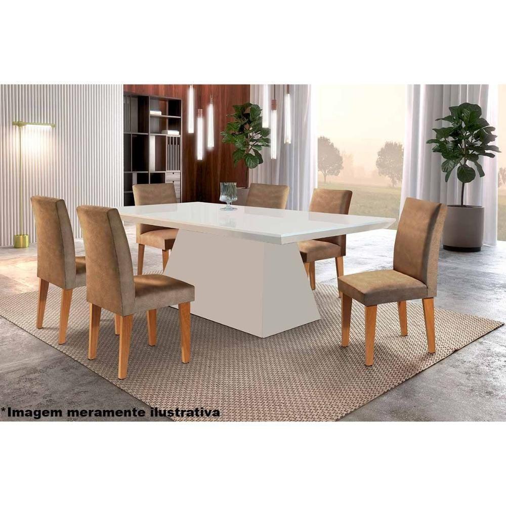 Mesa de Sala Jantar Luna + Tampo Madeirado Reto 180x90cm Off White/Imbuia - Rufato - 2