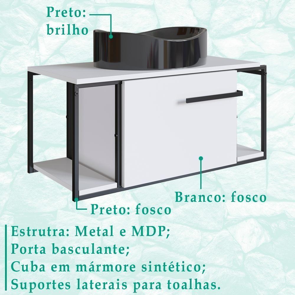 Gabinete Susp E Cuba Marmore Sintetico P1019x941012 Branco Preto Pp Branco Preto - 5