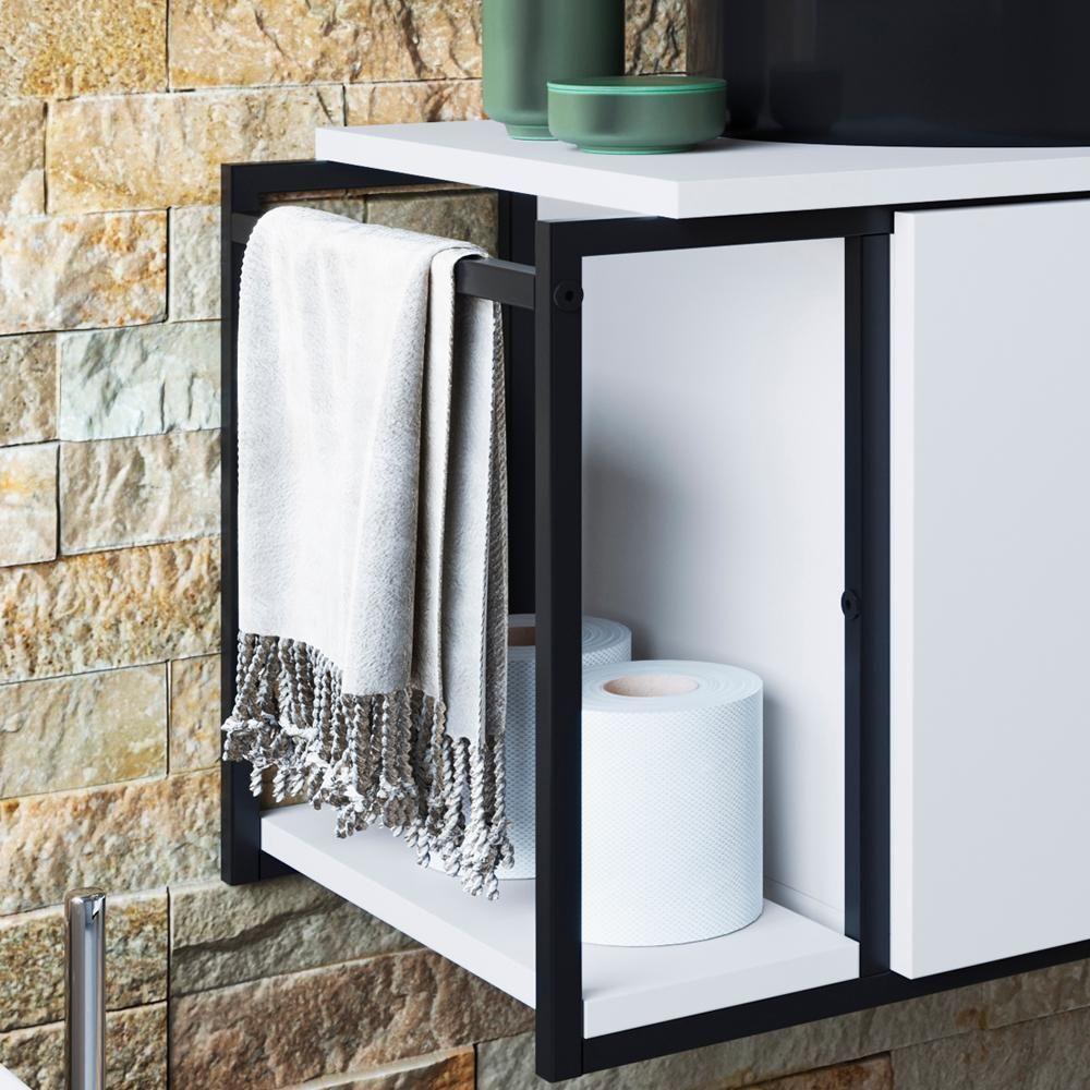 Gabinete Susp E Cuba Marmore Sintetico P1019x941012 Branco Preto Pp Branco Preto - 7