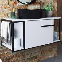 Gabinete Susp E Cuba Marmore Sintetico P1019x941012 Branco Preto Pp Branco Preto - 2