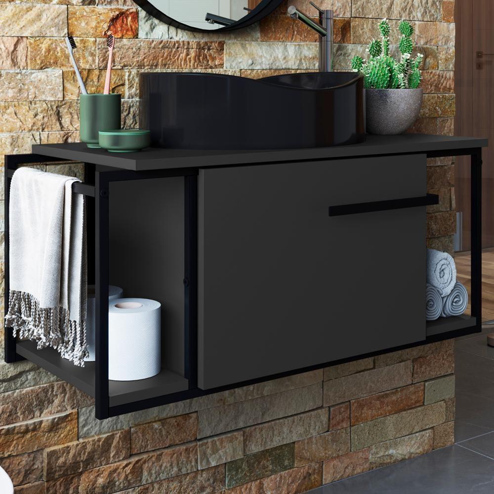 Gabinete Susp E Cuba Marmore Sintetico P1019x941012 Grafite Preto Pp Grafite Preto - 2