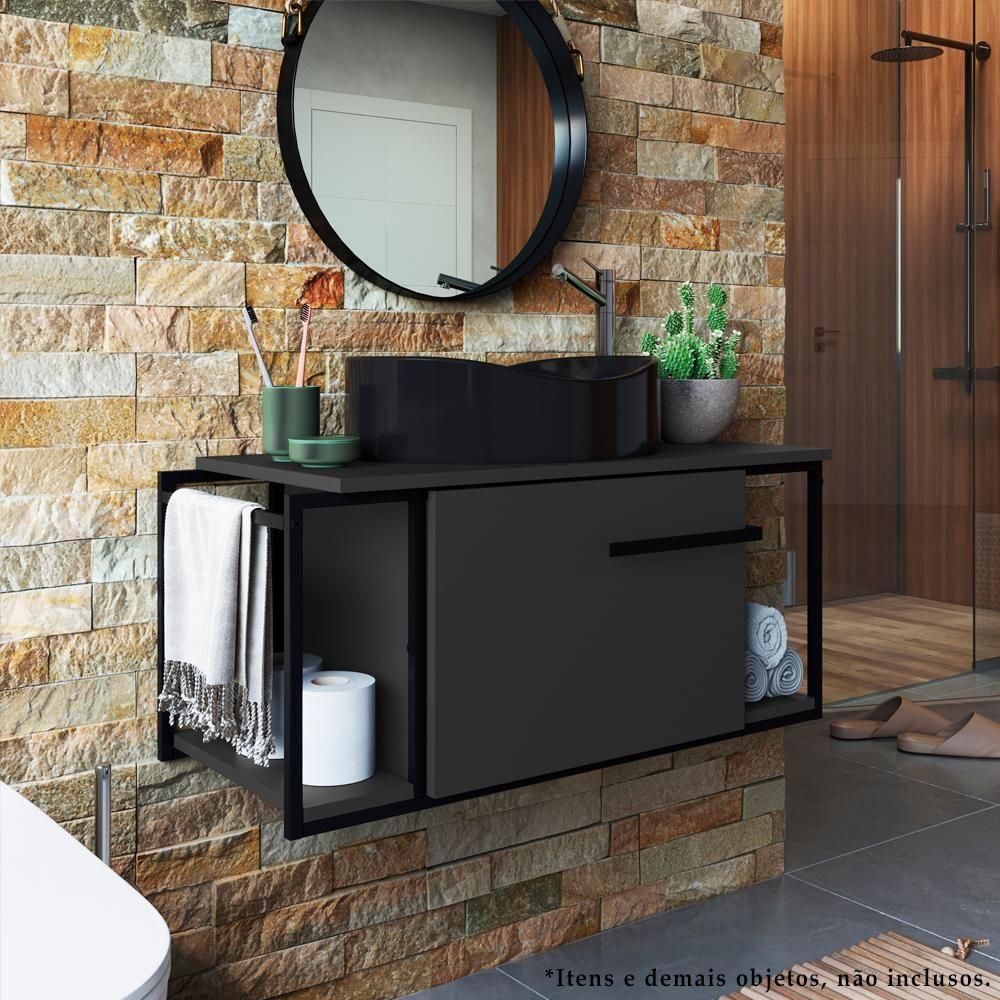 Gabinete Susp E Cuba Marmore Sintetico P1019x941012 Grafite Preto Pp Grafite Preto - 3