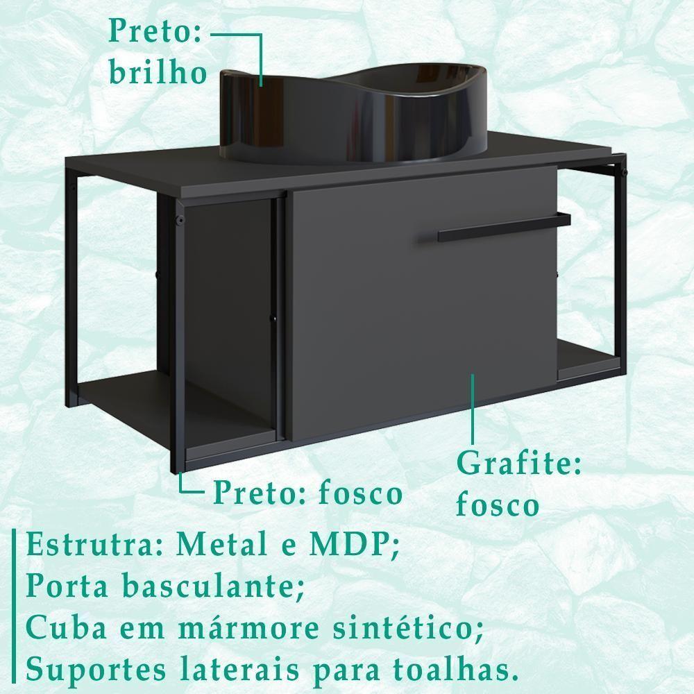 Gabinete Susp E Cuba Marmore Sintetico P1019x941012 Grafite Preto Pp Grafite Preto - 5