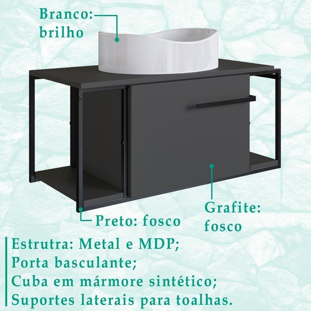 Gabinete Susp E Cuba Marmore Sintetico P1019x941012 Grafite Branco Pp Grafite Branco - 5