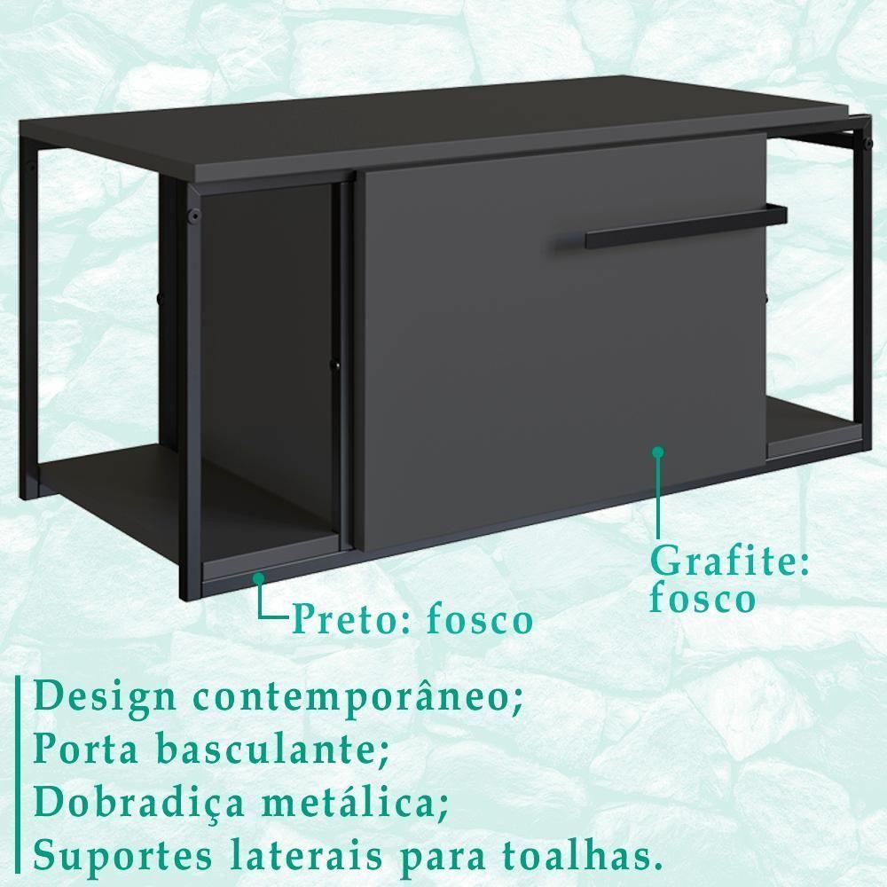 Gabinete Suspenso Para Banheiro 1 Pt Basc P1019 Preto Grafite Pp Preto Grafite - 8