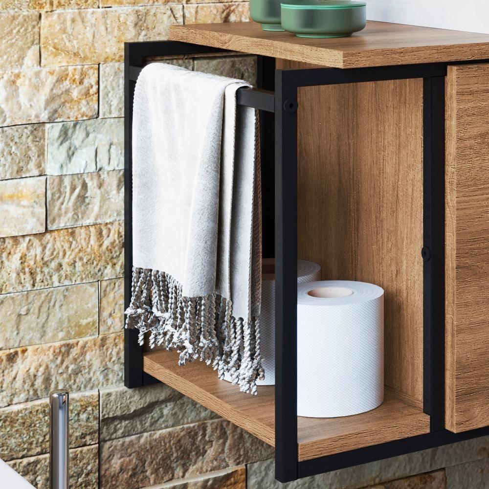 Gabinete Suspenso Para Banheiro 1 Pt Basc P1019 Preto Mell Pp Preto Mell - 4