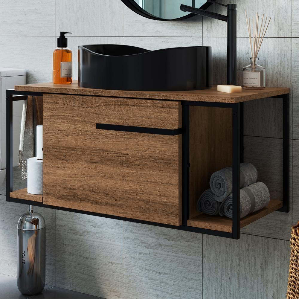 Gabinete Suspenso Para Banheiro 1 Pt Basc P1019 Preto Mell Pp Preto Mell - 6