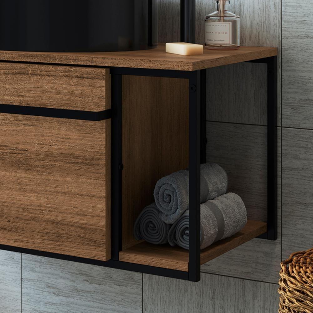 Gabinete Suspenso Para Banheiro 1 Pt Basc P1019 Preto Mell Pp Preto Mell - 7