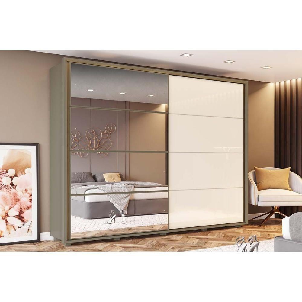 Guarda Roupas 2 Portas de Correr  e 6 Gavetas c/ Espelho Cavic Duna/Off White - Henn - 1