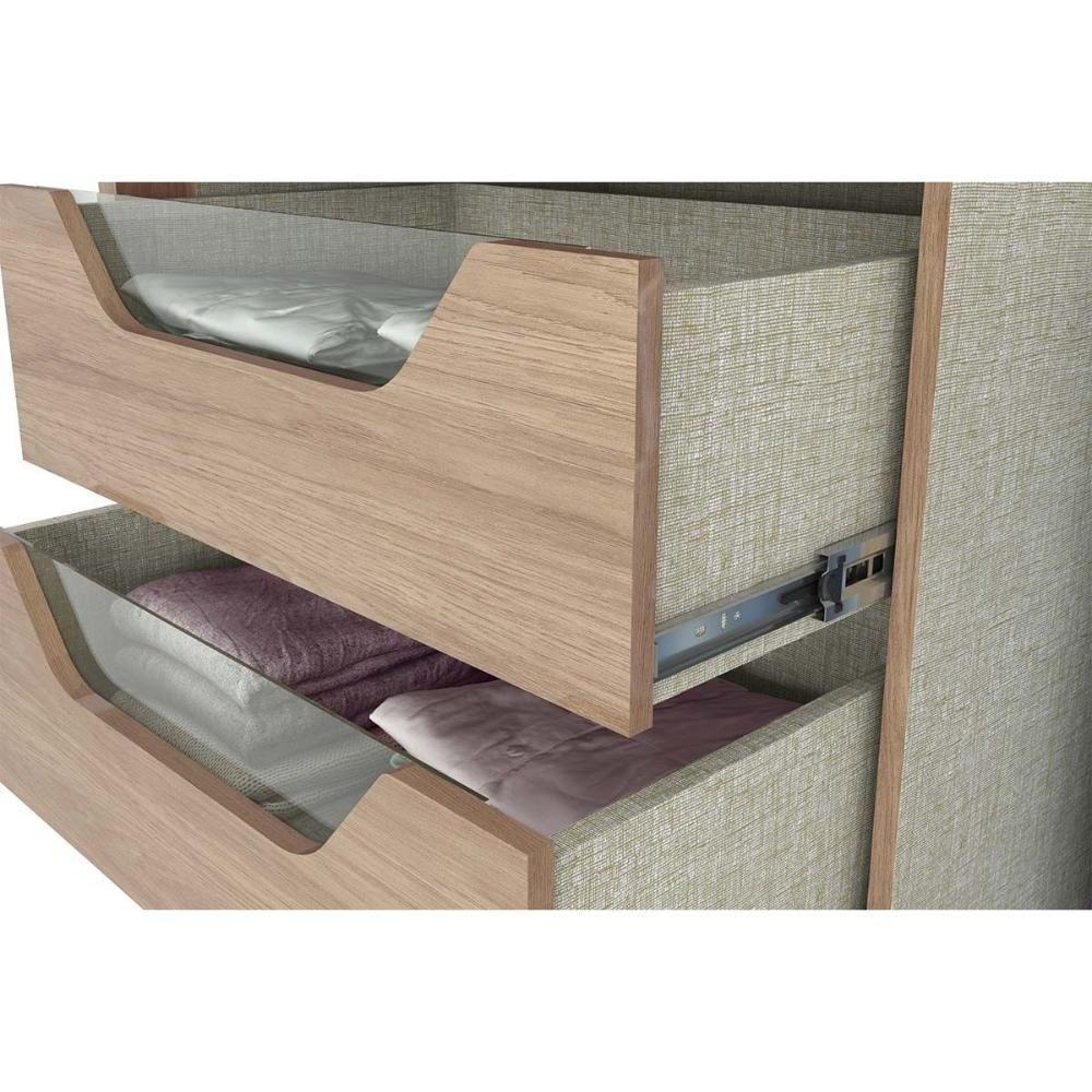 Guarda Roupas 2 Portas de Correr  e 6 Gavetas c/ Espelho Cavic Duna/Off White - Henn - 5