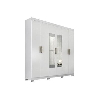 Guarda Roupa Casal Clara 6 Portas de Bater 3 Gavetas Branco MDF Panan Móveis