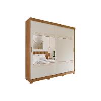 Guarda Roupas 2 Portas de Correr  e 4 Gavetas c/ 1 Espelho e Pés Blumenau Avelã/Off White - Panan - 1