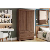 Guarda Roupas 2 Portas de Correr  e 4 Gavetas Briz BE5 Castanho/Off White - Henn - 1