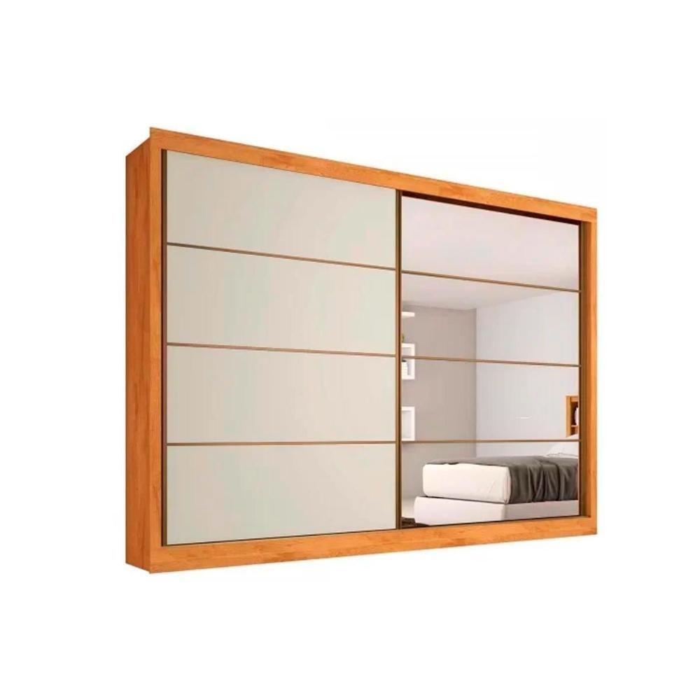 Guarda Roupas 2 Portas de Correr  e 6 Gavetas c/ 1 Espelho Sevilha Peroba/Off White/Peroba - Europa - 1