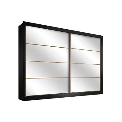 Guarda Roupa Casal Sevilha 2 Portas de Correr 6 Gavetas Preto-Branco Acetinado MDF Europa