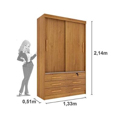 Guarda Roupa Solteiro Chicago 2 Portas de Correr 6 Gavetas Cinamomo Tcil Móveis