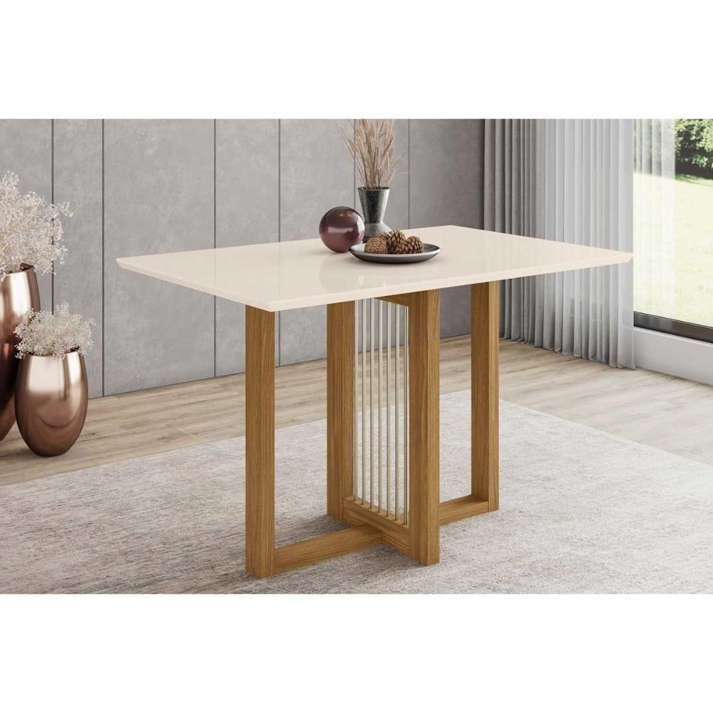 Mesa de Sala Jantar Natalí SC75 + Tampo Madeirado Reto 120x80cm Nature/Off White - Henn - 1
