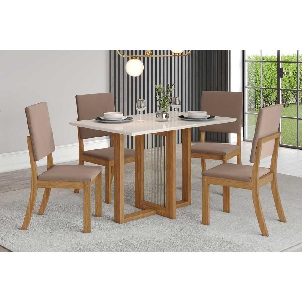 Mesa de Sala Jantar Natalí SC75 + Tampo Madeirado Reto 120x80cm Nature/Off White - Henn - 2
