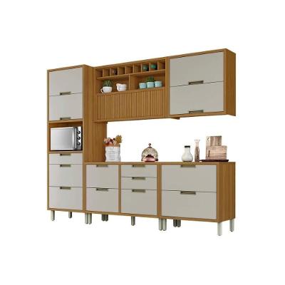 Kit de Cozinha Completa Imperatriz 7 Portas 8 Gavetas MDF 120cm Freijo Off White