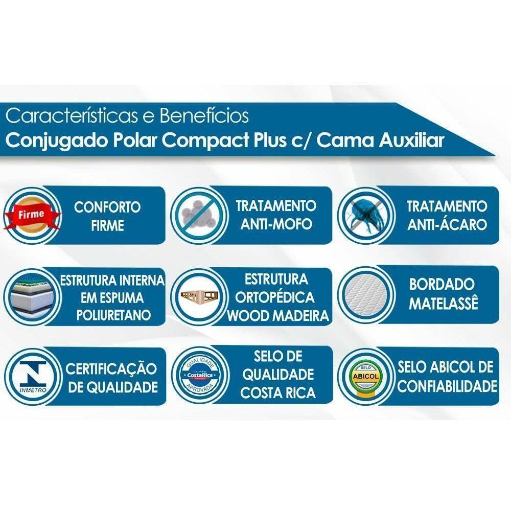 Cama Box c/Auxiliar Conjugado Solteiro: Colchão Ortopédico Compact Plus Clean (88x188x40) Polar - 2