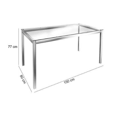 Conjunto: Mesa de Cozinha Reno c/ Tampo Vidro 150cm + 6 Cadeiras Florença Cromada - Assento Preto - Kappesberg