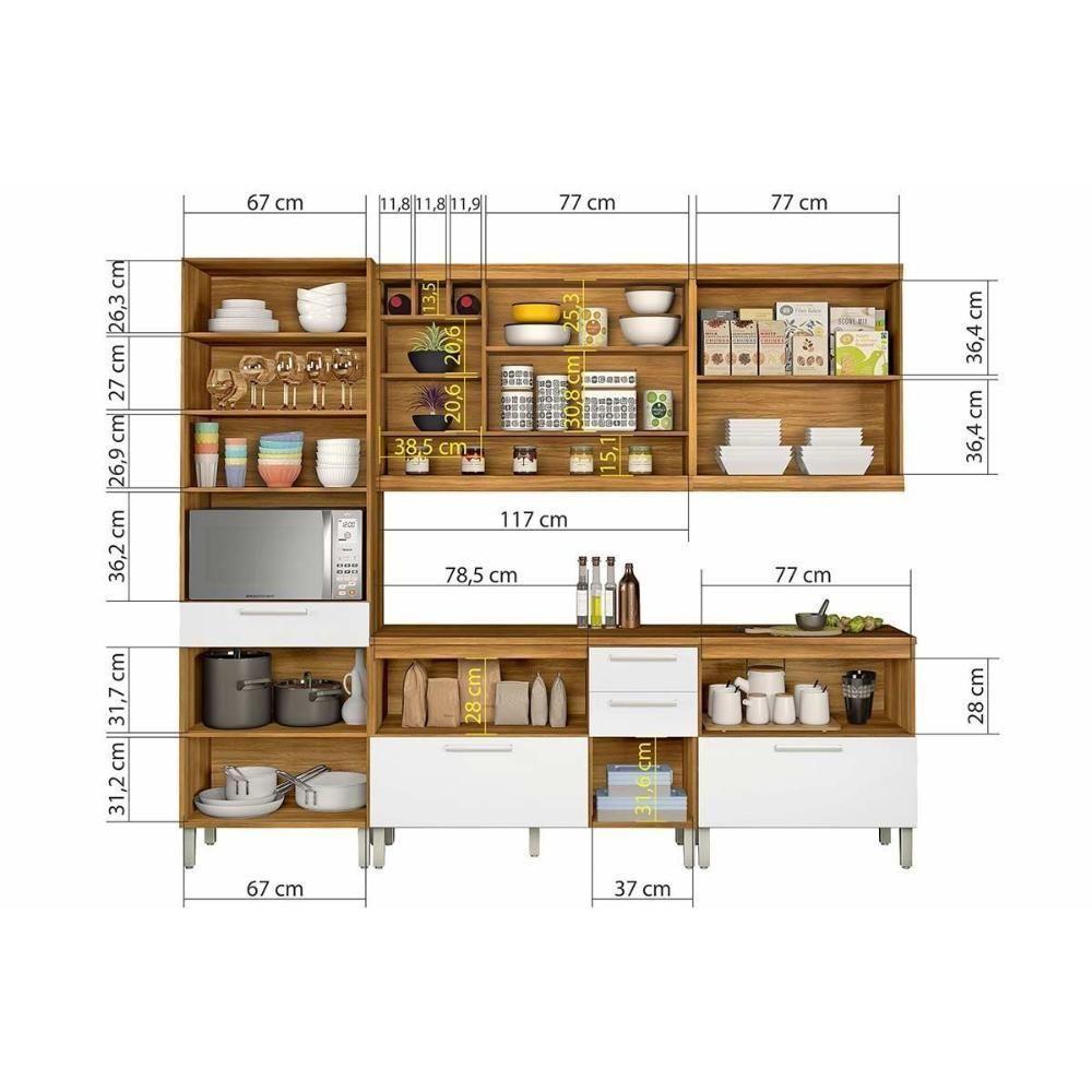Kit De Cozinha Completa 4 Peças 5 Peças (2 Balcões 2 Aéreos 1 Paneleiro) C5p26 Freijó/branco - 7