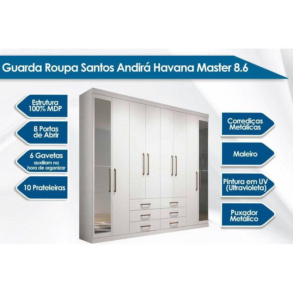 Guarda Roupa 8 Portas e 6 Gavetas c/ Espelho Master 8.6 Jatoba/Grafitte - Santos Andirá - 7