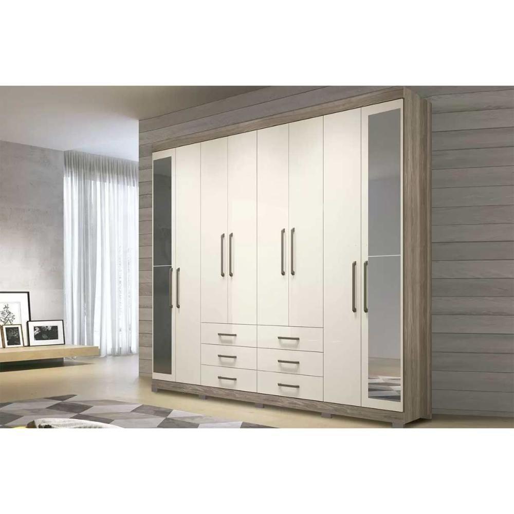 Guarda Roupa 8 Portas e 6 Gavetas c/ Espelho e Pés Master 8.6 Jatoba/Grafitte - Santos Andirá - 4