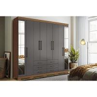 Guarda Roupa 8 Portas e 6 Gavetas c/ Espelho e Pés Master 8.6 Jatoba/Grafitte - Santos Andirá - 1