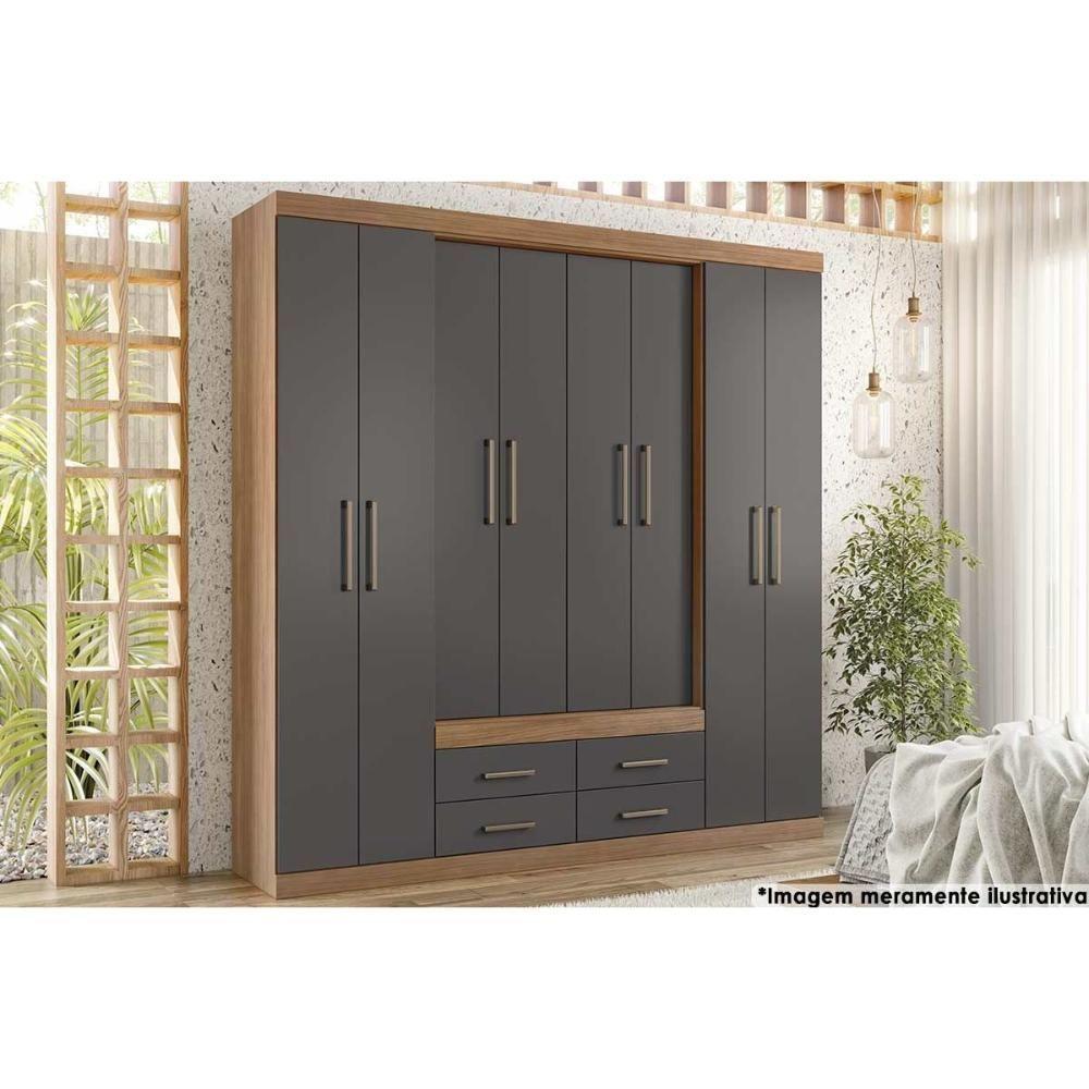 Guarda Roupa 8 Portas E 4 Gavetas Nápoles Jatoba-grafitte - Santos Andirá - 1