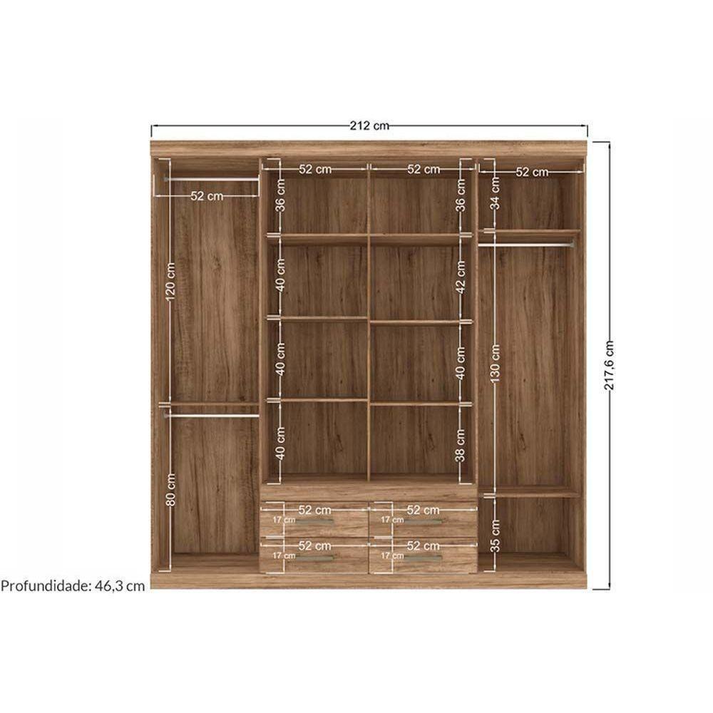 Guarda Roupa 8 Portas E 4 Gavetas Nápoles Jatoba-grafitte - Santos Andirá - 3