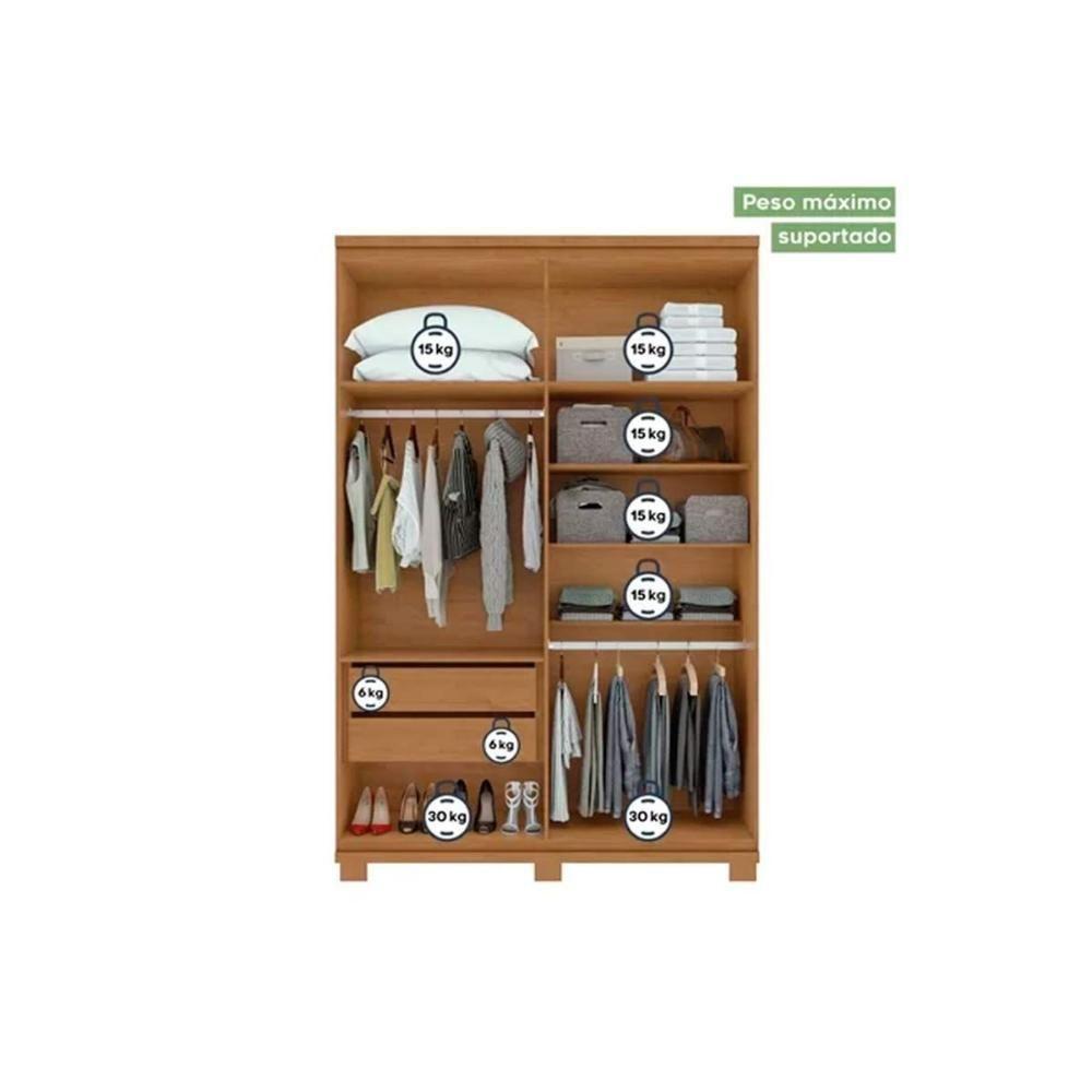 Guarda Roupa 4 Portas  e 2 Gavetas c/ Espelho e Pés Alonzo Amêndoa/Branco - Lopas - 4