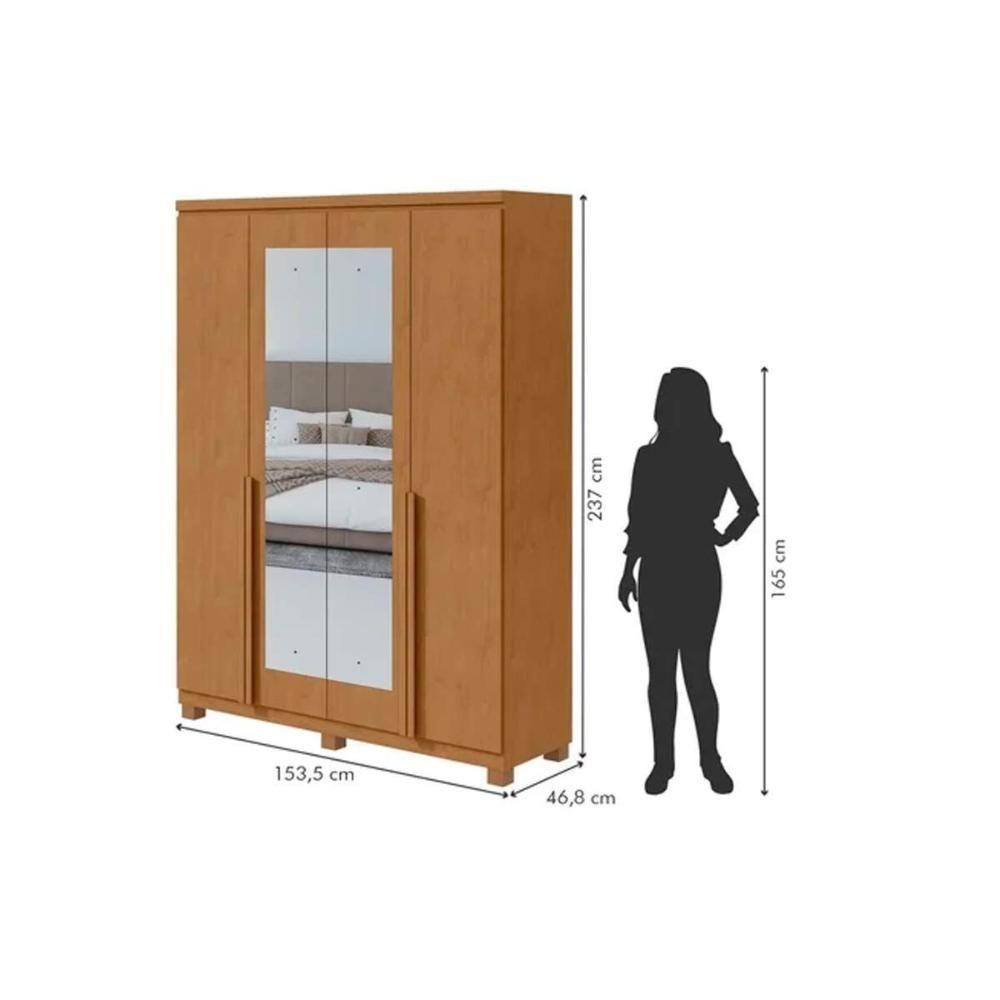 Guarda Roupa 4 Portas  e 2 Gavetas c/ Espelho e Pés Alonzo Amêndoa/Branco - Lopas - 7