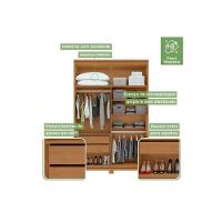 Guarda Roupa 4 Portas  e 2 Gavetas c/ Espelho e Pés Alonzo Amêndoa/Branco - Lopas - 5