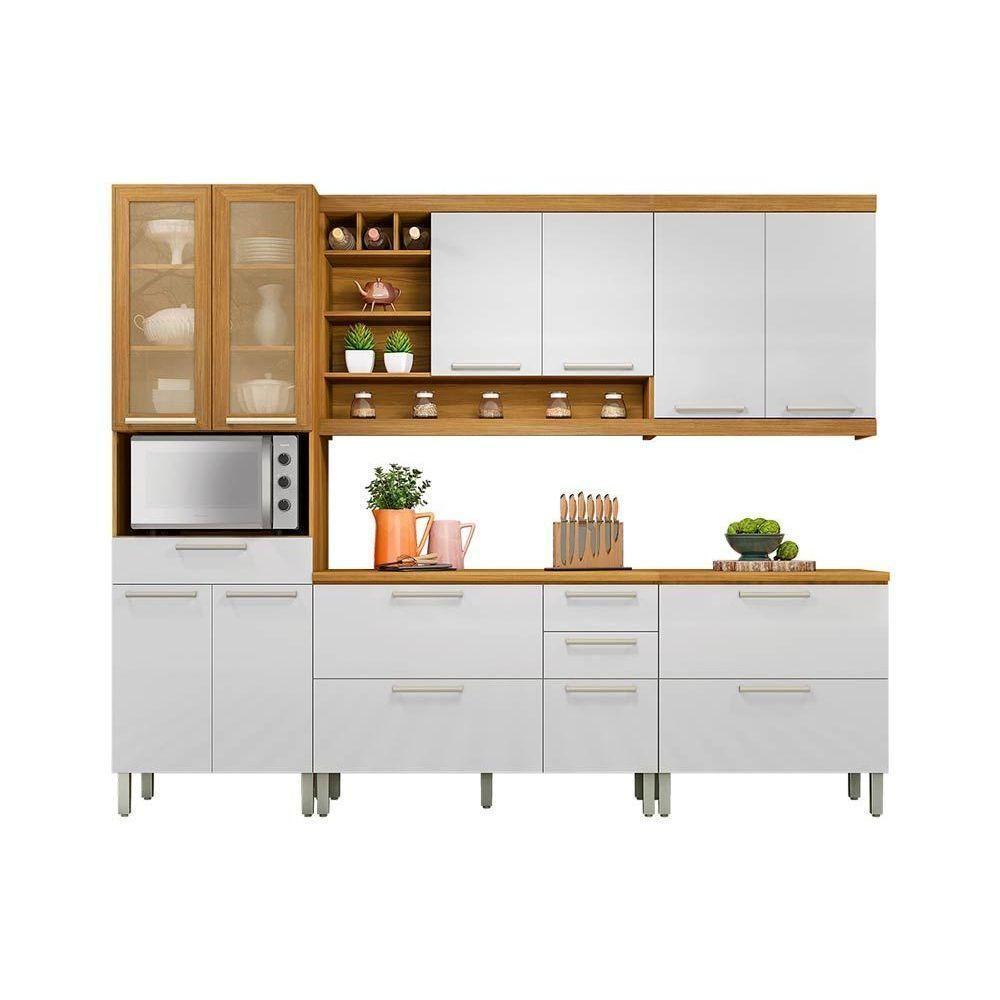 Cozinha Completa Burguesa Premium 5pçs (2 Armários 2 Balcões Paneleiro) C5P23 Freijó/Branco - Nesher - 1