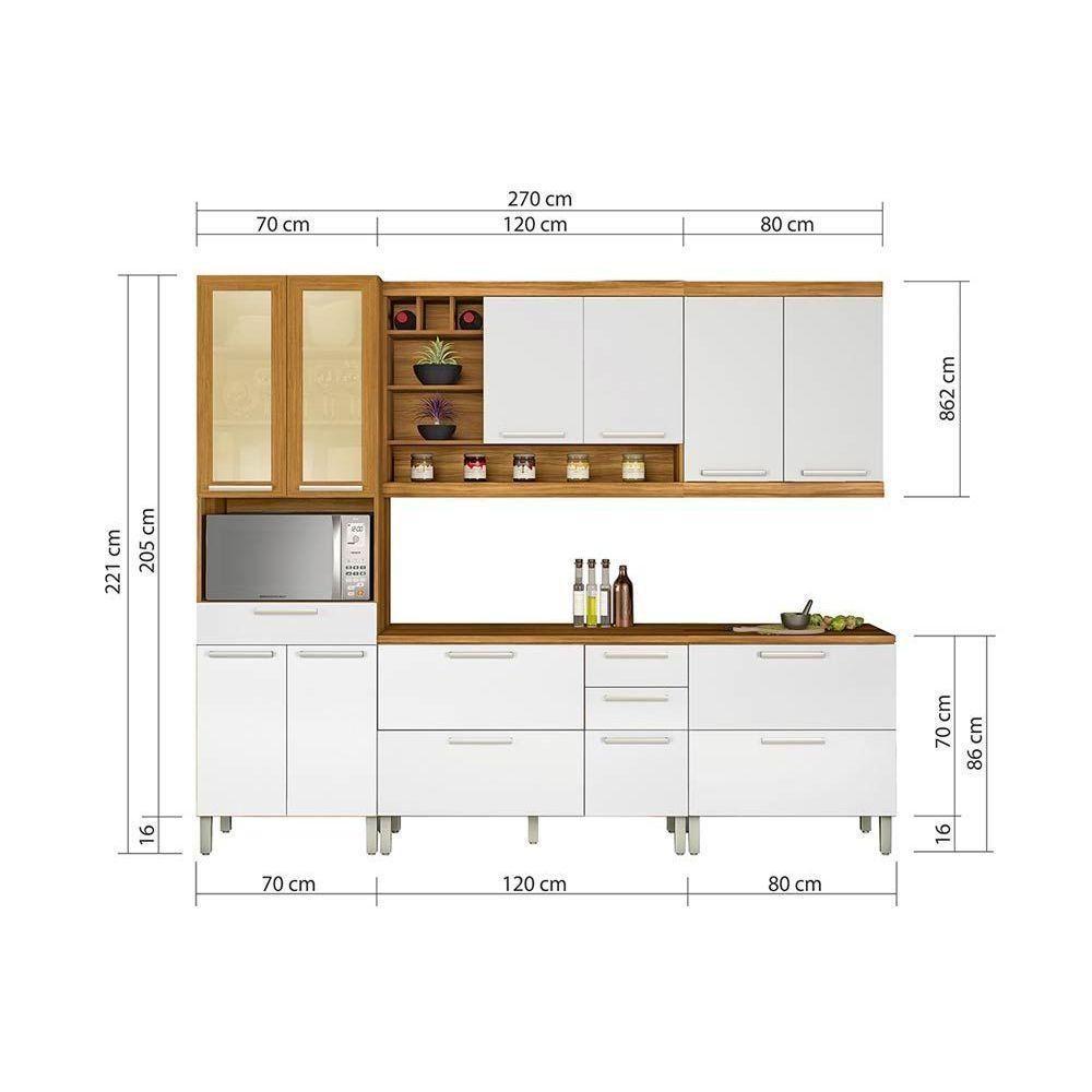 Cozinha Completa Burguesa Premium 5pçs (2 Armários 2 Balcões Paneleiro) C5P23 Freijó/Branco - Nesher - 2