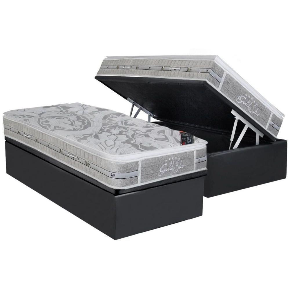 Cama Box Baú Solteiro: Colchão Molas Ensacadas Castor Pocket Super Luxo Látex SLX + Base CRC Suede Cinza(88x188) - 1