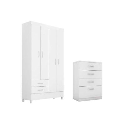 Guarda Roupa com Cômoda Solteiro Astro 4 Portas de Abrir 2 Gavetas Branco Demóbile