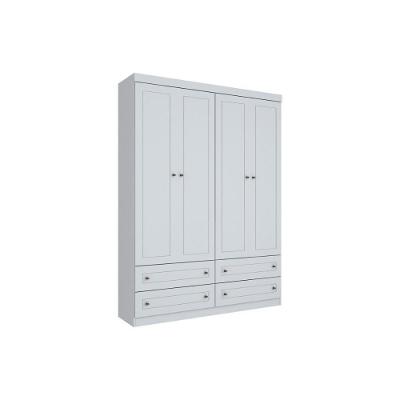 Guarda Roupa Solteiro Americano 4 Portas de Bater 4 Gavetas Branco MDP Henn