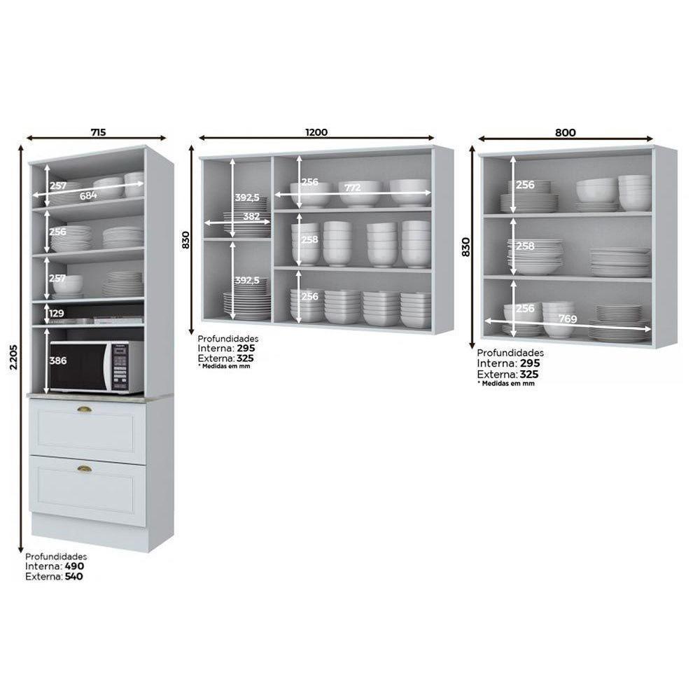 Kit De Cozinha Completa 3 Peças Americana (2 Armários + 1 Paneleiro) Cpt08 Branco - Henn - 2
