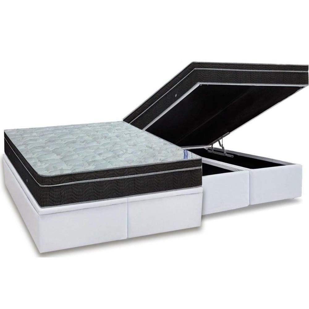 Cama Box Baú King: Colchão Molas Ortobom Nanolastic Light + Base Crc Courano White(186x198) - 1