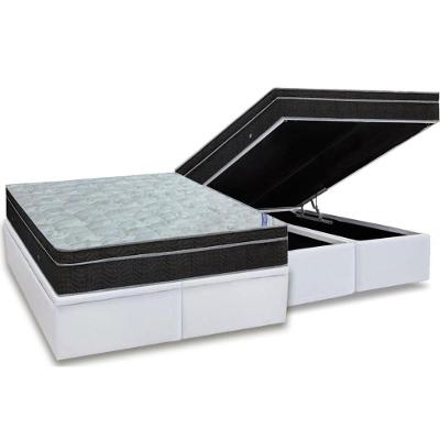 Cama Box Baú King: Colchão Molas Ortobom Nanolastic Light + Base Crc Courano White(186x198)