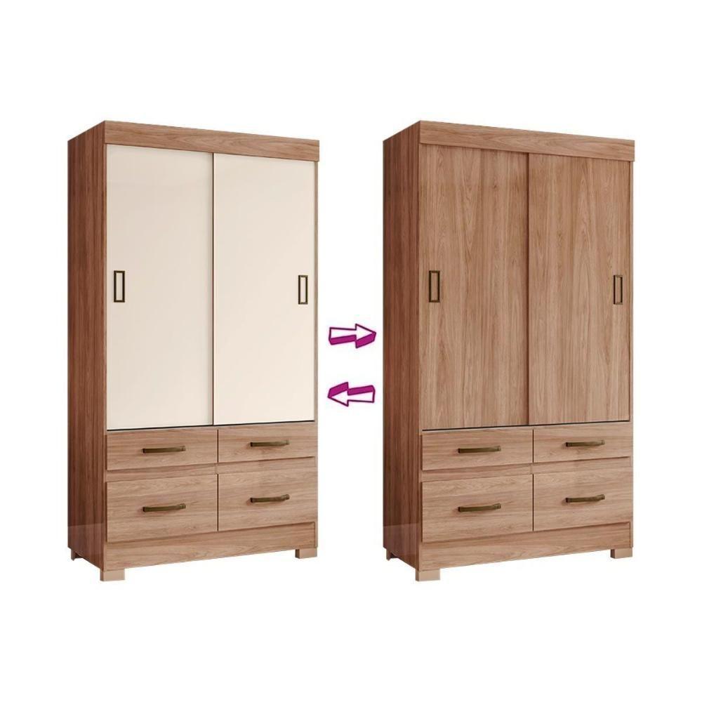 Guarda Roupa 2 Portas  de Correr e 4 Gavetas Briz BE25 Branco/Rosa - Henn - 3