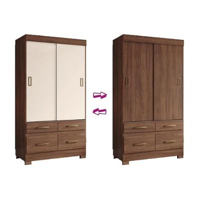 Guarda Roupa 2 Portas  de Correr e 4 Gavetas Briz BE25 Branco/Rosa - Henn