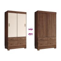 Guarda Roupa 2 Portas  de Correr e 4 Gavetas Briz BE25 Branco/Rosa - Henn - 1