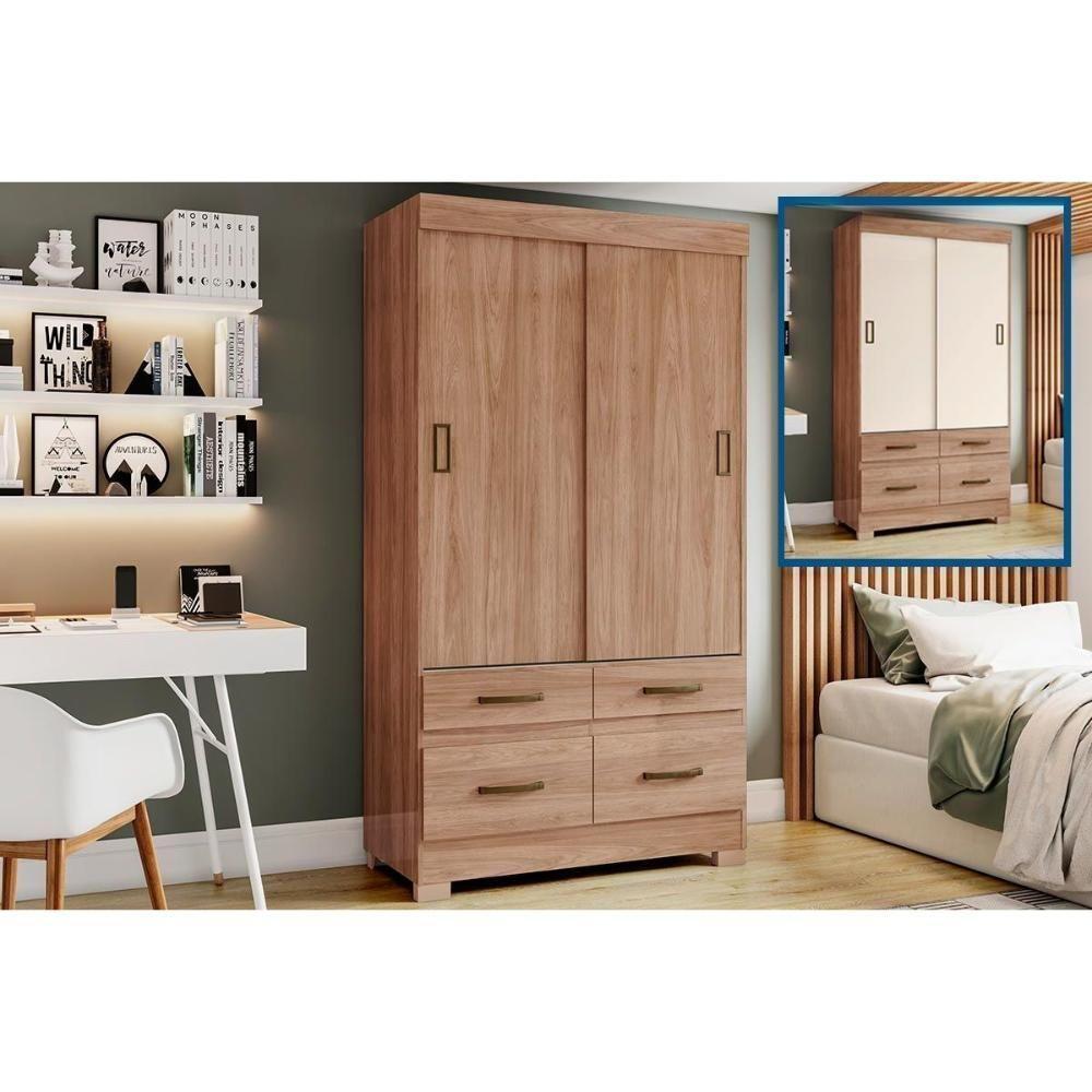 Guarda Roupa 2 Portas de Correr e 4 Gavetas Briz BE25 Jequitiba Brilho/Jequitiba Brilho/Off White - Henn - 2