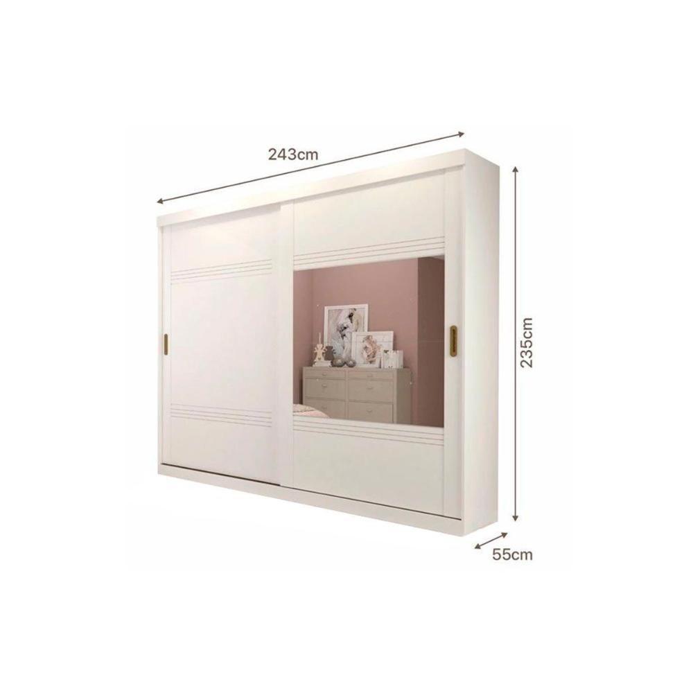 Guarda Roupa 2 Portas  de Correr e 4 Gavetas c/ 1 Espelho Blumenau Branco - Panan - 3