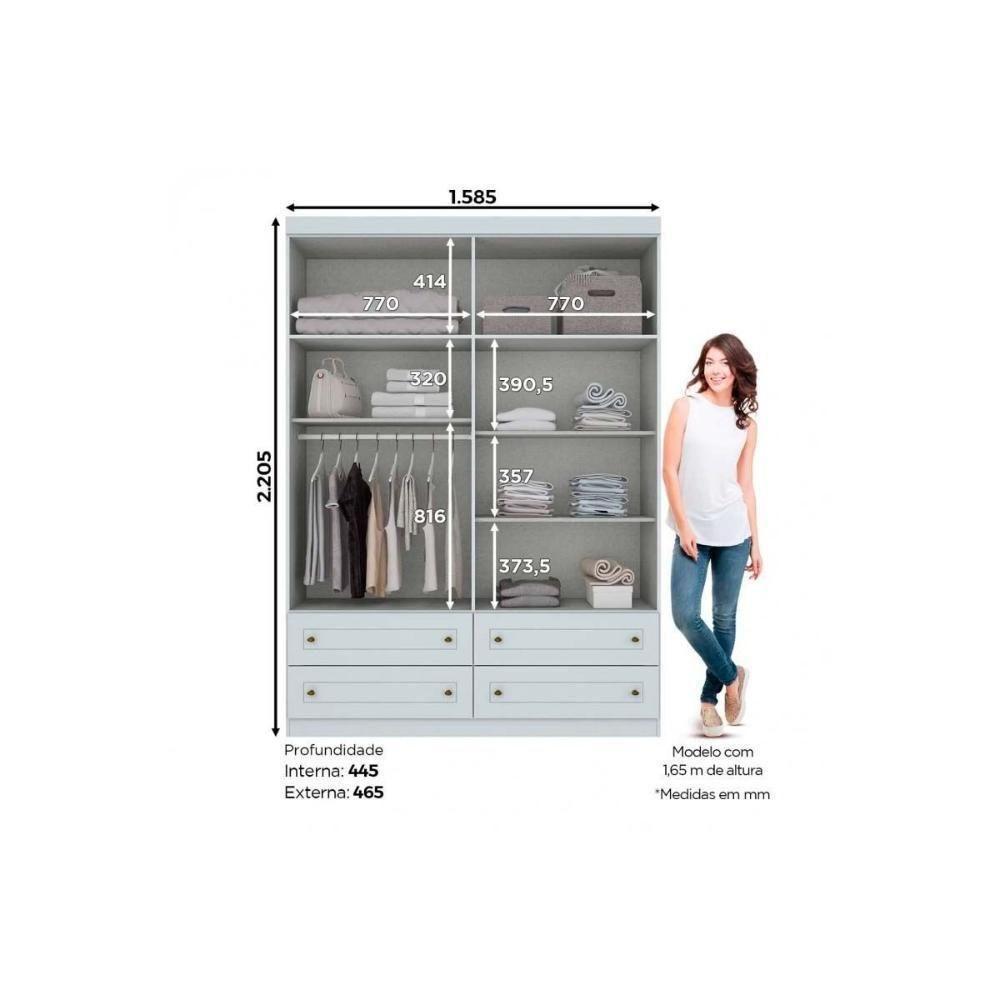 Guarda Roupa Solteiro 4 Portas e 4 Gavetas Americano Branco - Henn - 4